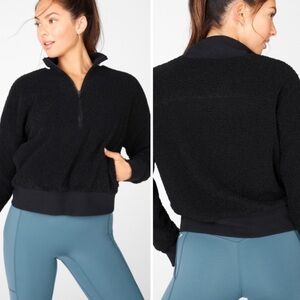 Fabletics Cropped Sherpa Black Pullover